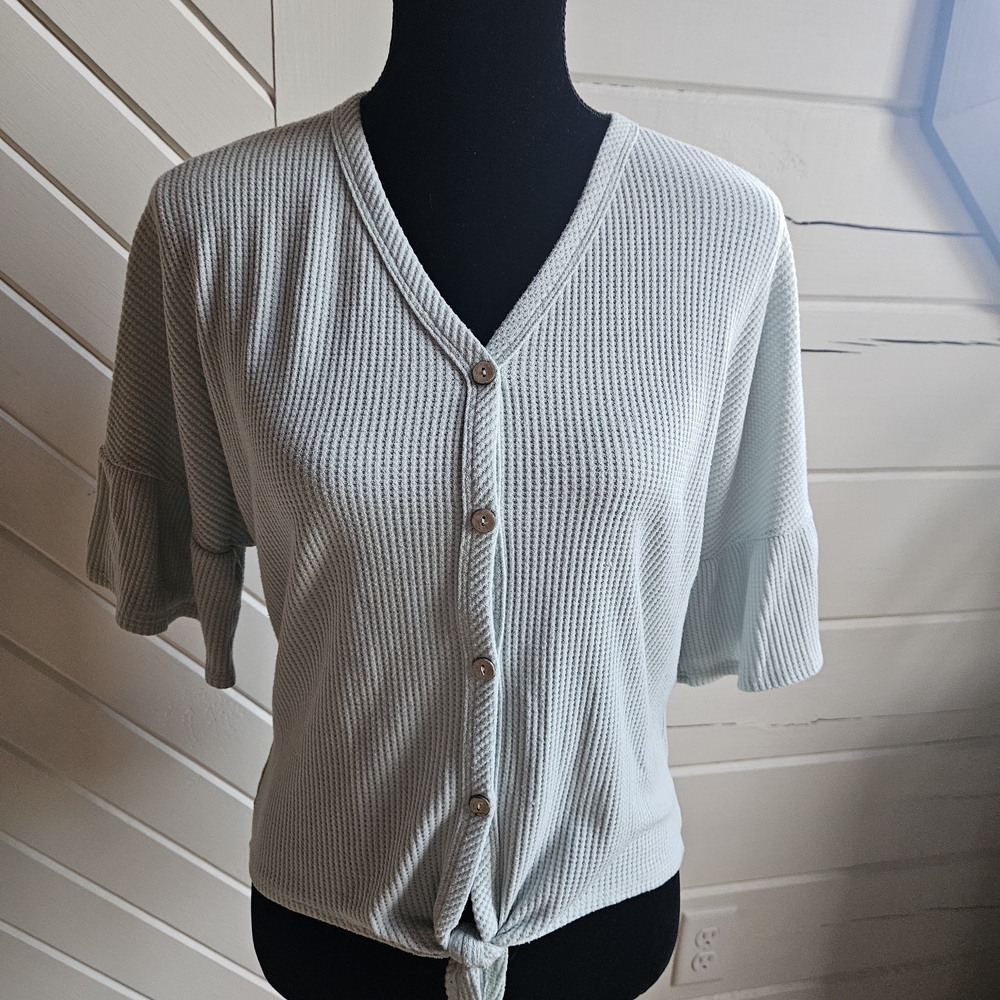 Light Blue Button-Up Knit Top